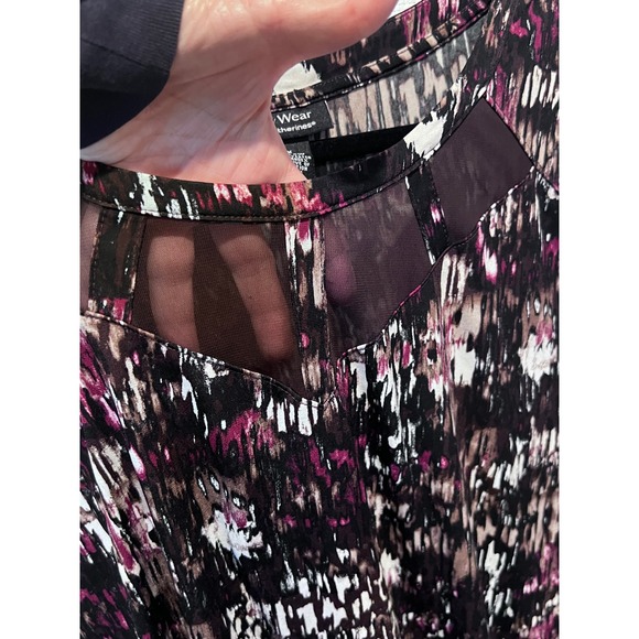 Any Wear by Catherines Plus Size 4X Abstract Print Mesh Neck Sleeveless Blouse - Picture 7 of 7